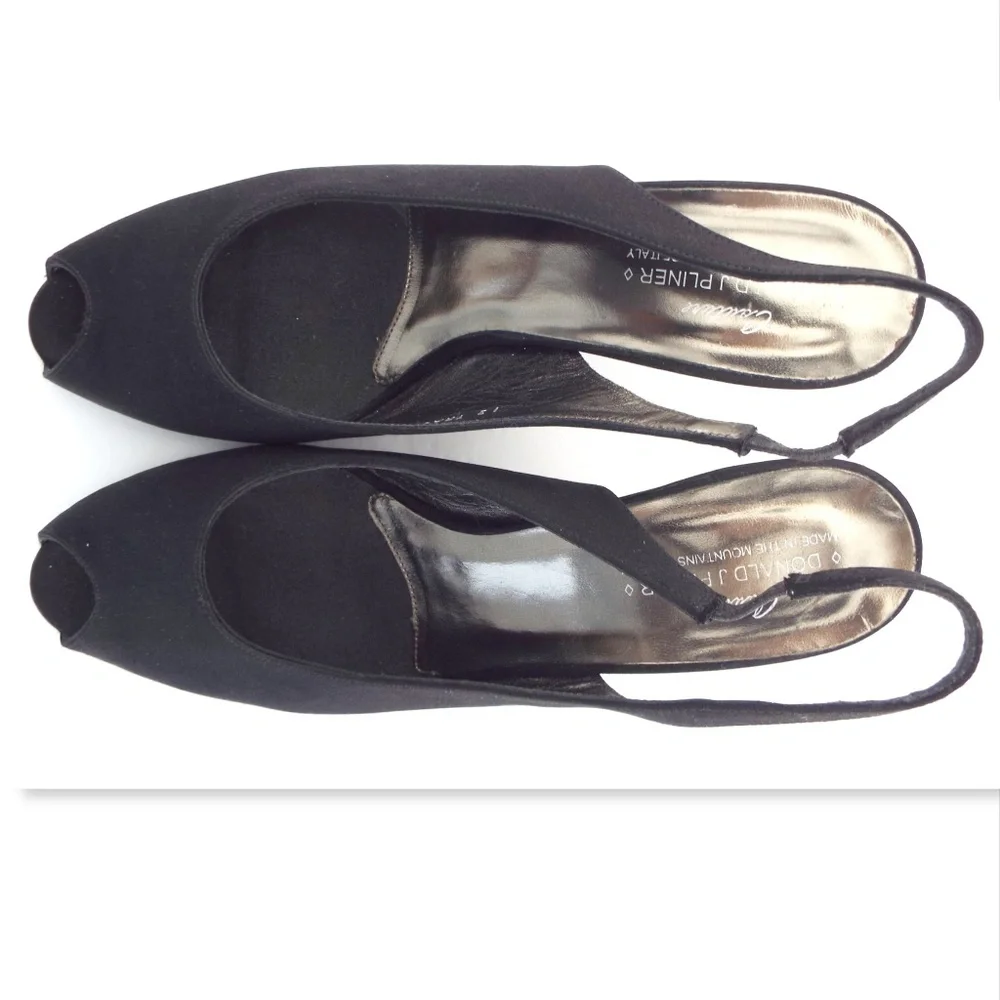 DONALD J PLINER Black Micro Fiber Textile Slingback Heel Pump 9.5